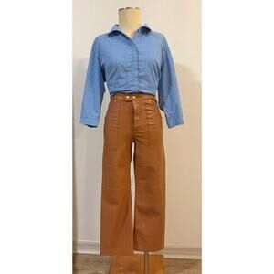 Chico’s Blue White Stripe Button Down Shirt Size 3 with 3/4 Sleeve Stretch